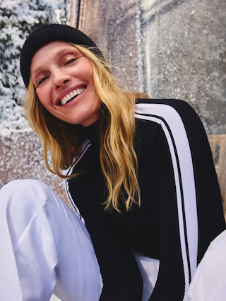 Renew Seamless Mock Neck Stripe Logo Top | Athleta