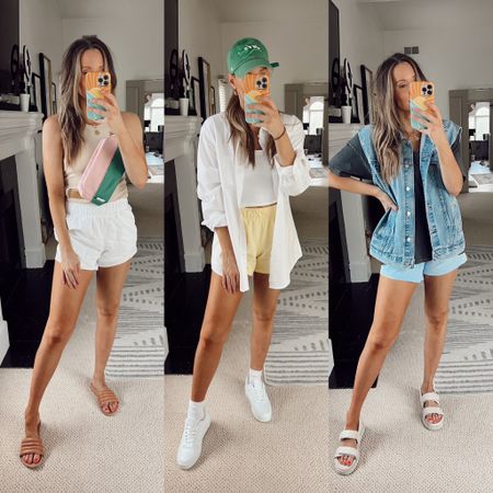 Styling Walmart shorts 3 ways!
White and blue shorts are size small, yellow is a size medium. They have pockets, and Built in underwear! I say they run a little big. Belt bag is from sticky lemon. 

#LTKitbag #LTKstyletip #LTKunder50