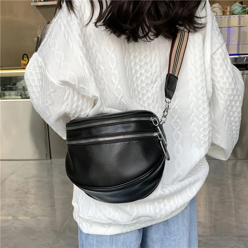 Fashion Double Zipper Fanny Pack, Women's Faux Leather Crossbody Bag With Wide Strap | Temu Affiliate Program