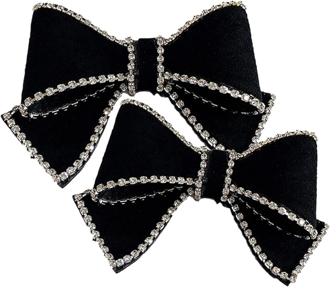 2 Pcs Black Rhinestone Shoe Clips for Women Dress Shoes 3D Rhinestone Trim Bow Clips for Women Pu... | Amazon (US)