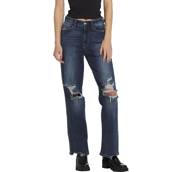 Women's Judy Blue 90's Knee Destroy Straight Jeans Dark Wash 25 32 | Scheels