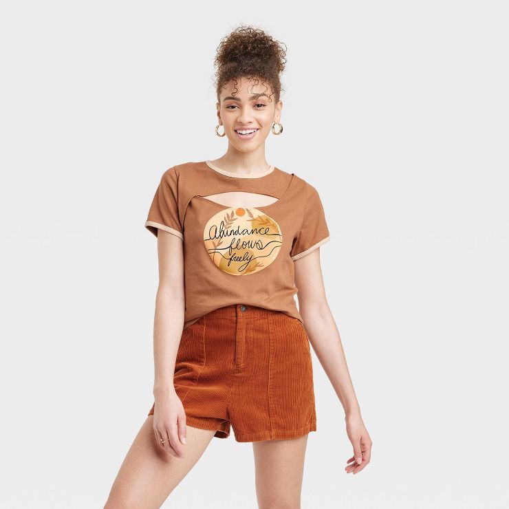 Women's Pinklomein Abundance Flows Short Sleeve Graphic T-Shirt - Brown | Target