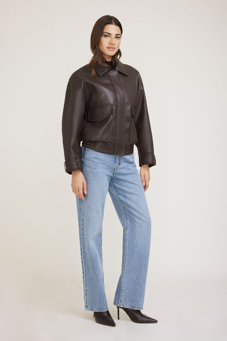 Oversized Faux Leather Aviator Jacket | Dynamite Clothing