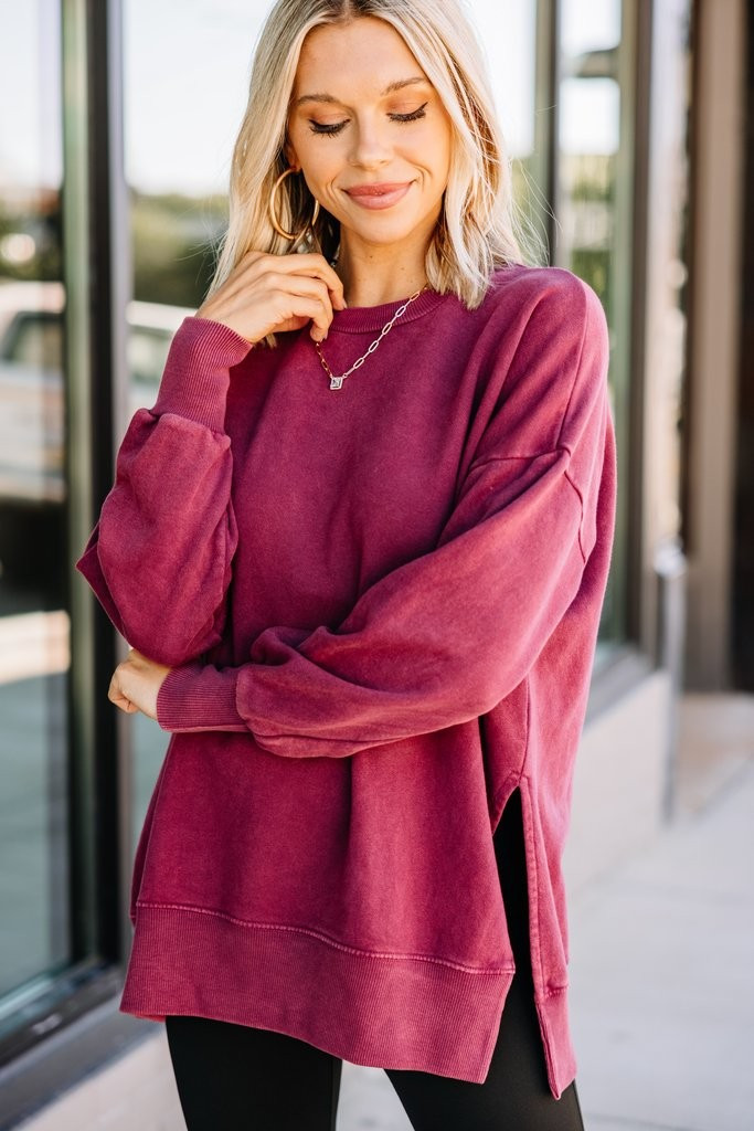 The Slouchy Wine Red Pullover | The Mint Julep Boutique