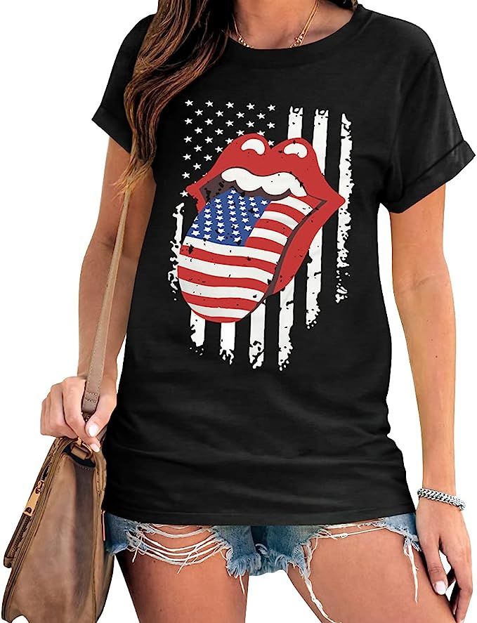 For G and PL Women July 4th American Flag Graphic Short Sleeve T Shirt | Amazon (US)