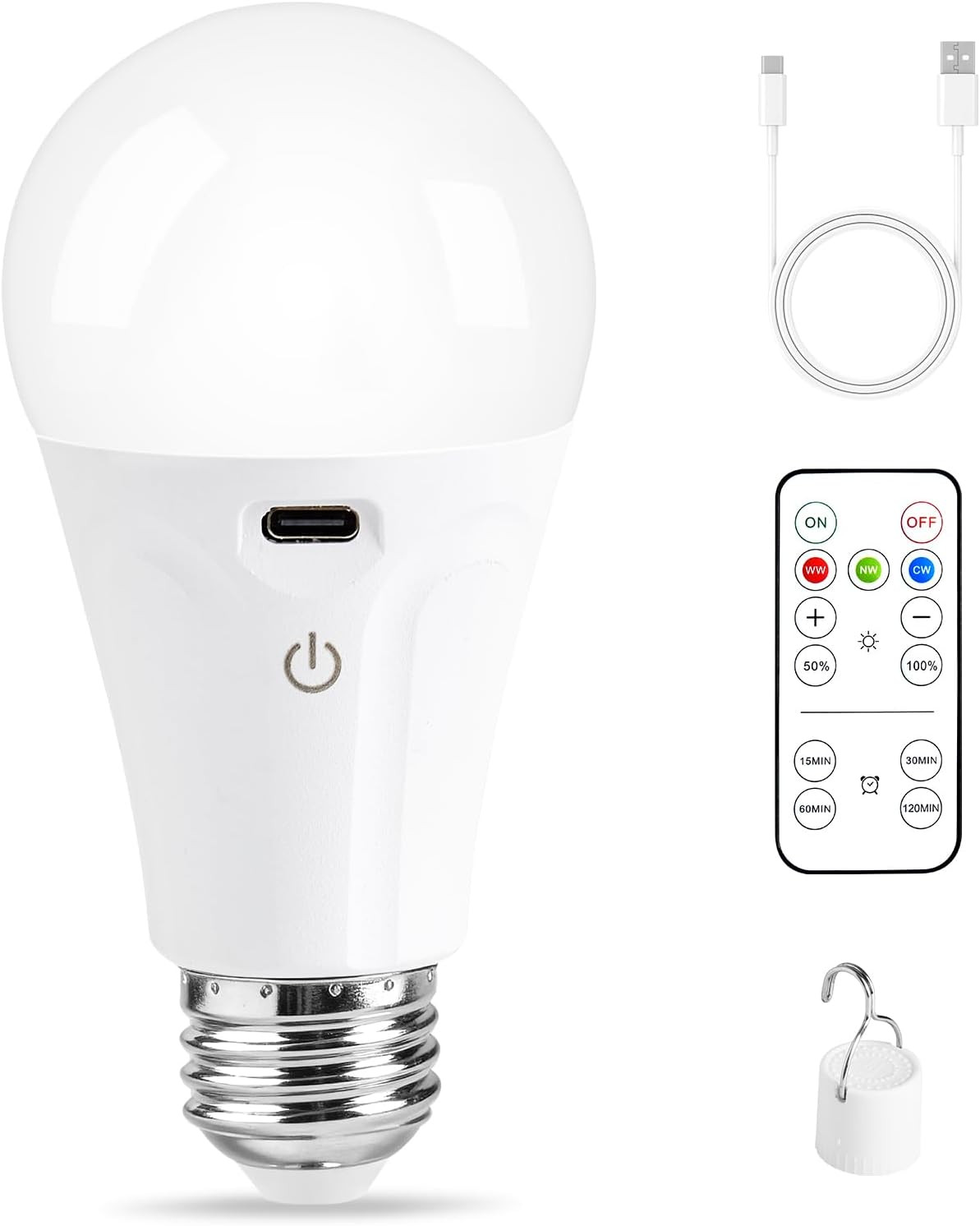 E26 Rechargeable Light Bulbs with Remote and USB Charging, 1 Pack | Amazon (US)