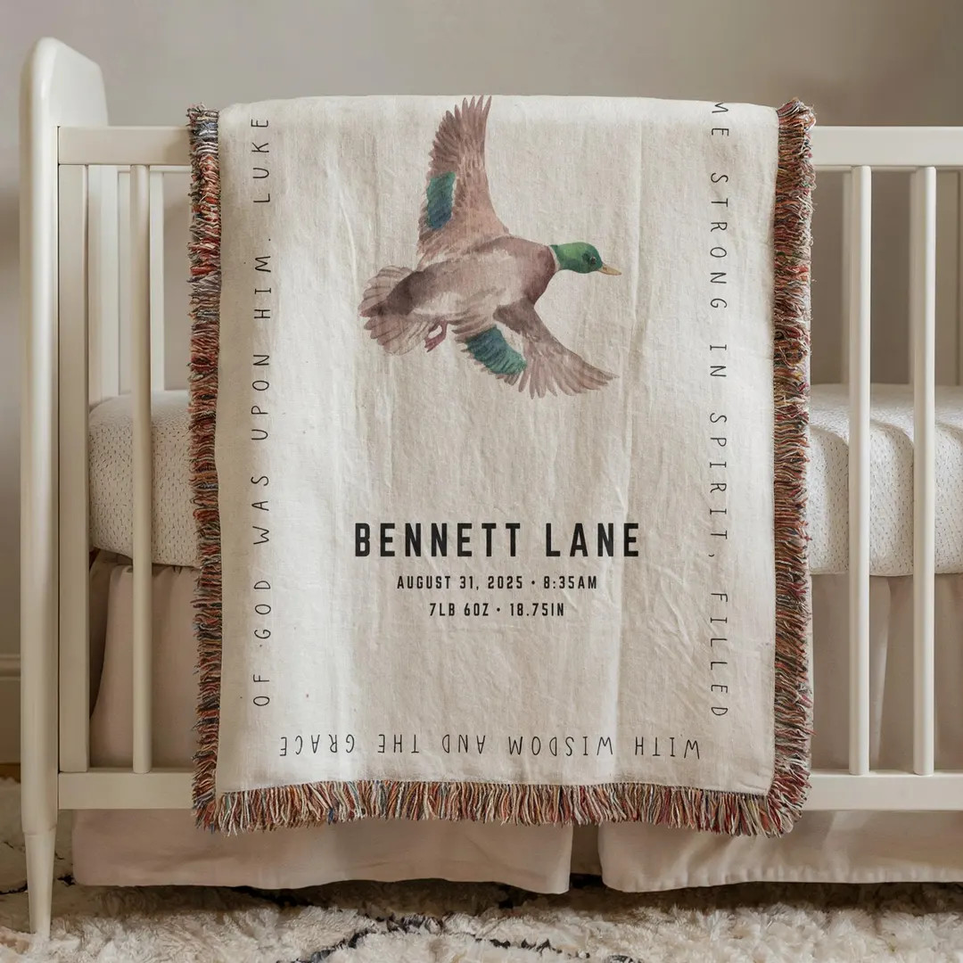 Personalized Mallard Duck Baby Blanket, Bible Verse Baptism Gift, Little Boy Duck Woven Blanket, ... | Etsy (US)