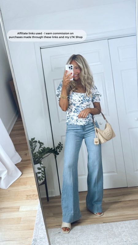 Spring outfit 
Wide leg jeans outfit idea 