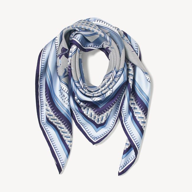 Graphic Polo Silk Scarf
        Cornflower Blue & Caspian Blue Pure Silk | Aspinal of London