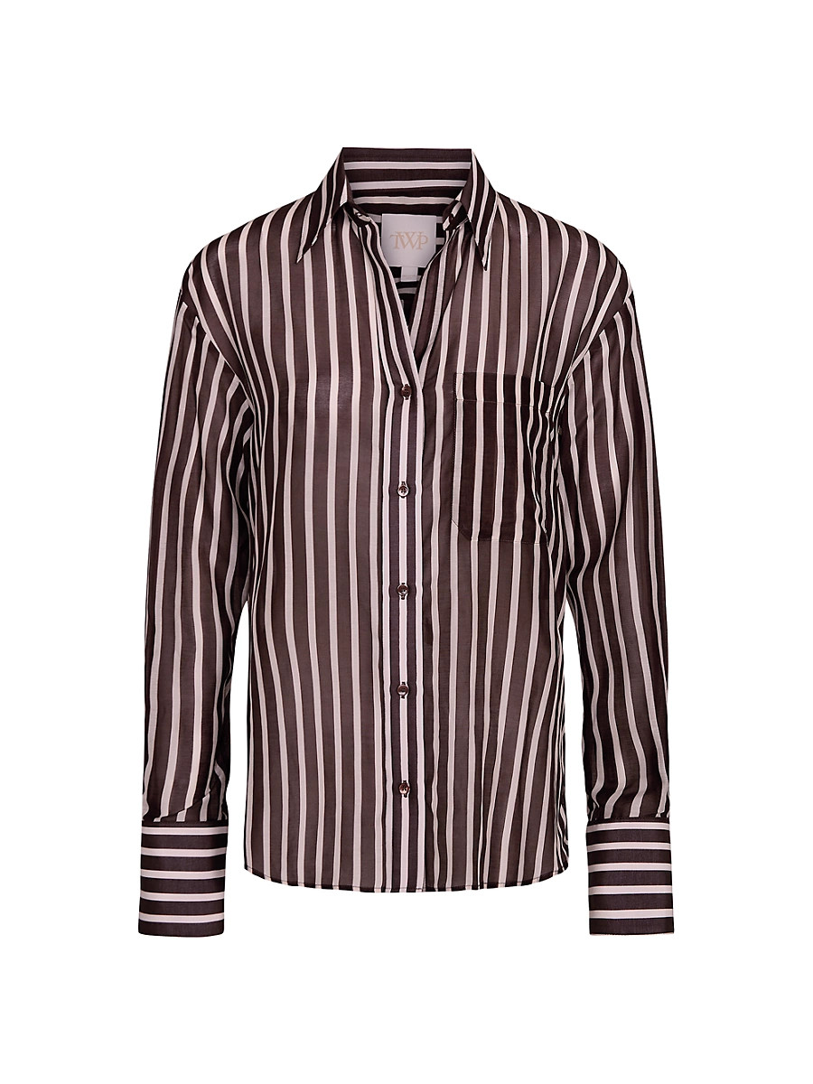 Women's Joey Striped Silk Button-Front Shirt - Hot Fudge Turtle Dove - Size Small | Saks Fifth Avenue