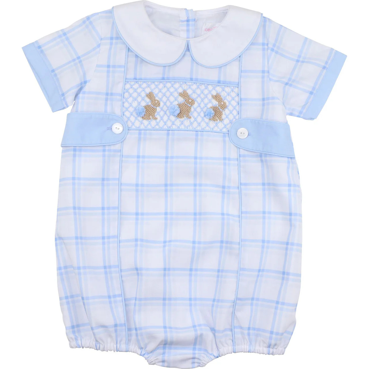 Blue Plaid Smocked Bunny Bubble | Cecil and Lou