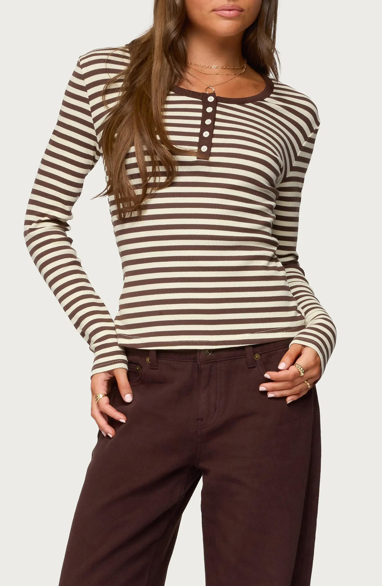 Roma Stripe Rib Henley Top | Nordstrom