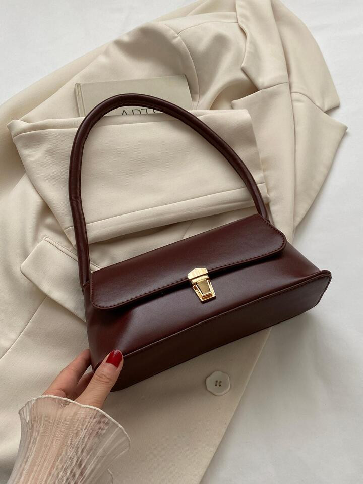 Suave Couro Do Plutônio Fechadura De Metal Decoração Garra Estilo Vintage Bolsa Baguete Mulher... | SHEIN