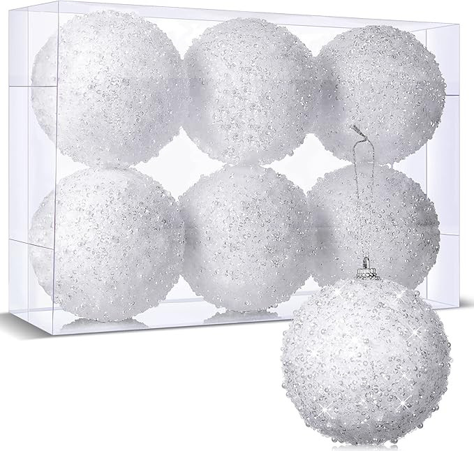 BBTO 6 Pieces 4 Inch Christmas Ball Ornament Christmas Tree Hanging Ornaments White Glitter Xmas ... | Amazon (US)