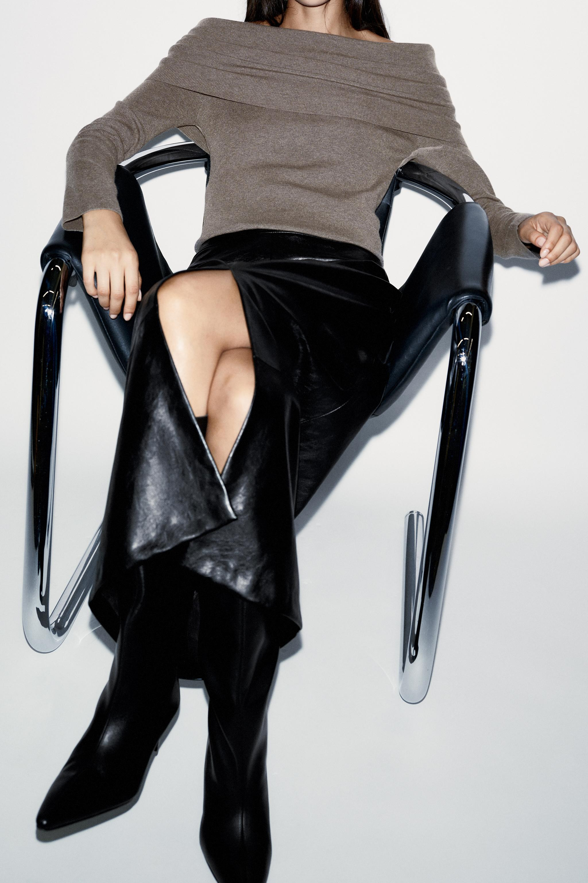 FAUX LEATHER MIDI SKIRT | Zara US