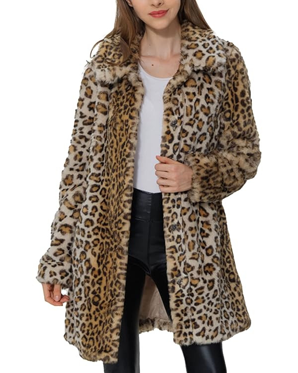 Bellivera Womens Leopard Print Fleece Coat, Spring and Winter Fashion Fuzzy Jacket Faux Fur Fluff... | Amazon (US)