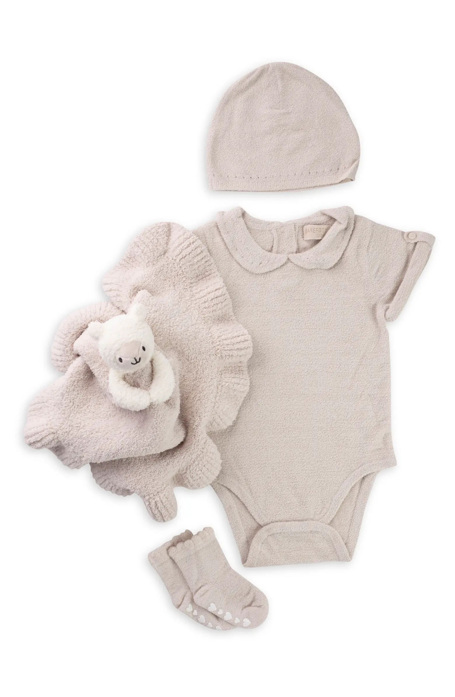 Barefoot Dreams® CozyChic® Ultra Lite™ Eyelet Bodysuit, Buddy Blanket, Booties & Beanie Set |... | Nordstrom