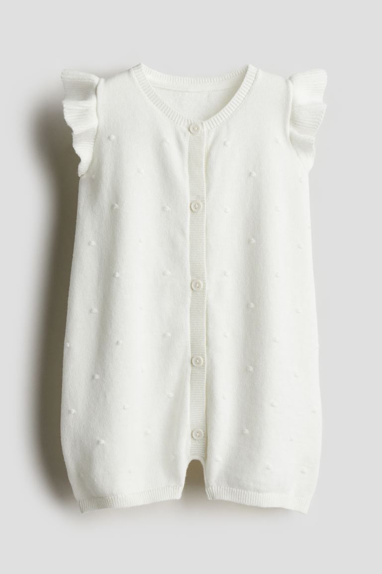 Knit Cotton Romper Suit - White - Kids | H&M US | H&M (US + CA)