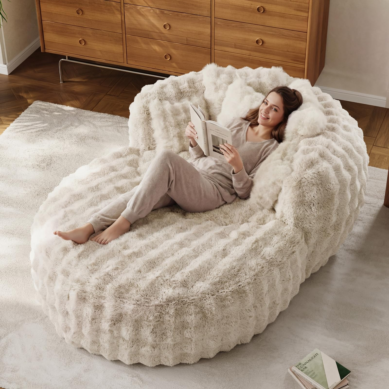 DAMAIFROM Oversized Chaise Lounge Chair Indoor with Ottoman 55" W x 75" L Round Reading Chair Plu... | Amazon (US)