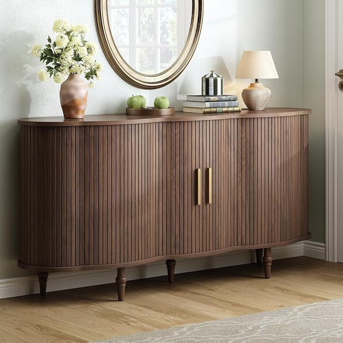 63" Fluted Sideboard Buffet Cabinet with Storage (Walnut) | Amazon (US)