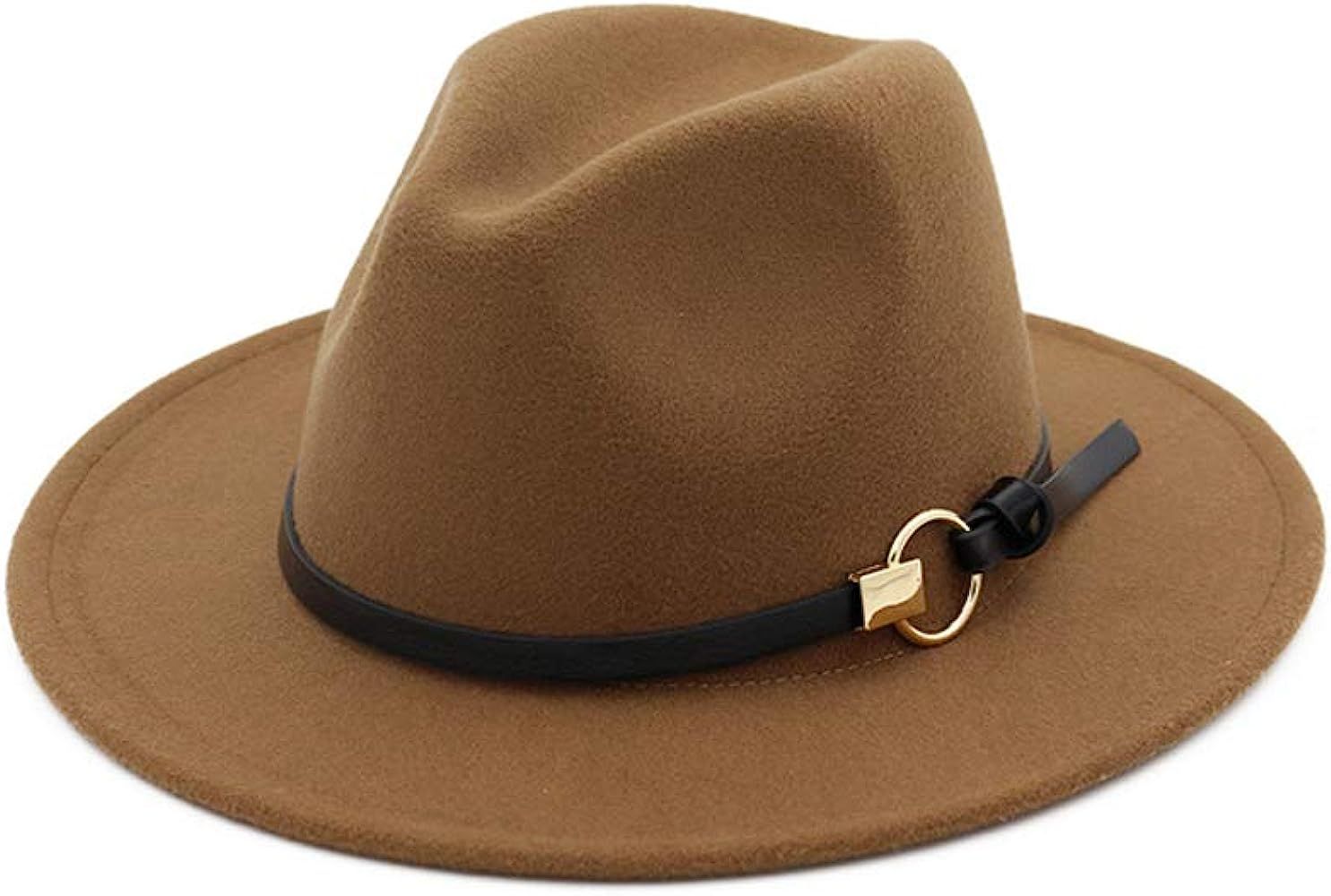 HUDANHUWEI Classic Womens Circle Bucket Lady Buckle Wide Brim Fedora Panama Hat | Amazon (US)