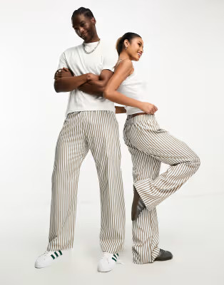 Reclaimed Vintage unisex pull on pants in brown stripe | ASOS (Global)
