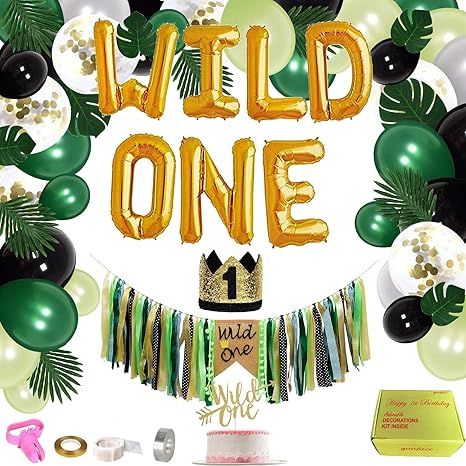 Jungle Theme First Birthday Decorations Kit, Baby 1st Birthday Forest Party Supplies, Wild One Ph... | Amazon (US)