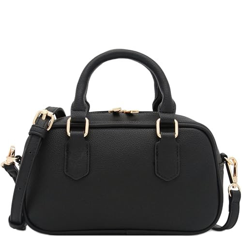 FashionPuzzle Mini PU Leather Satchel Purse Top Handle Crossbody Bag (Black) | Amazon (US)