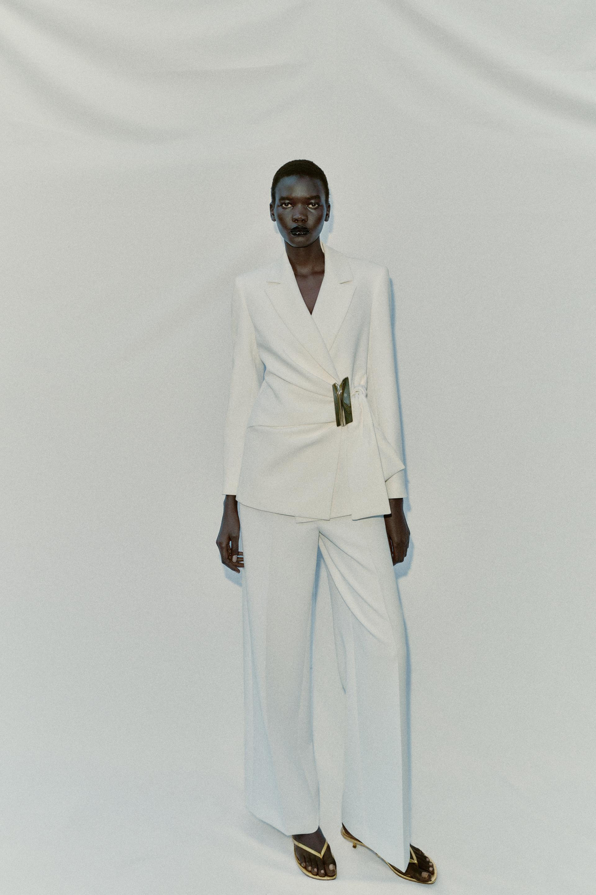 Zara - High-Waist Straight-Leg Trousers - Oyster-White - S - Woman | Zara UK