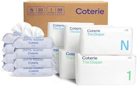 Coterie Baby Wipes + Diapers Kit, Size 1 (99 Count) & Size Newborn Diapers (93 Count), 8 Pack (44... | Amazon (US)