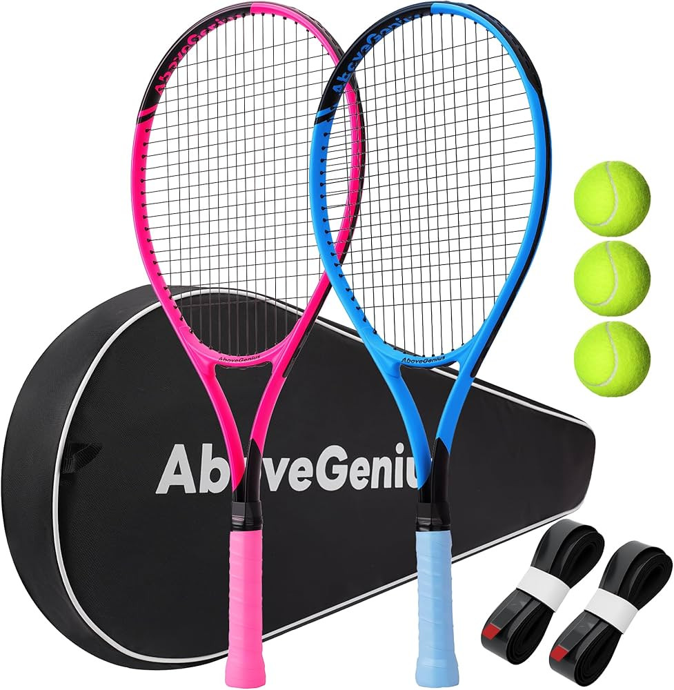 Neon Tennis Rackets 2 Pack for Adults- 27" Lightweight Aluminum Tennis Racquet Set with 3 Balls &... | Amazon (US)