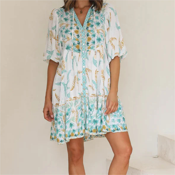 V-Neck Floral Print Short Dress #161503 | Goodnight Macaroon