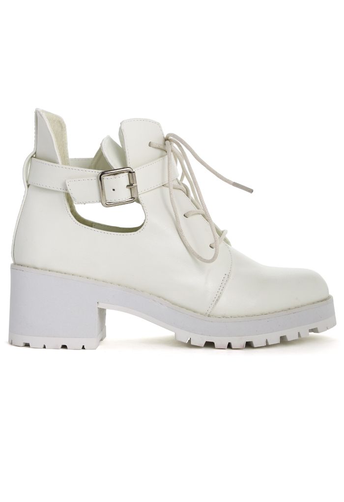 Willing White Buckle Chunck Lace-Up Boots | Chicwish