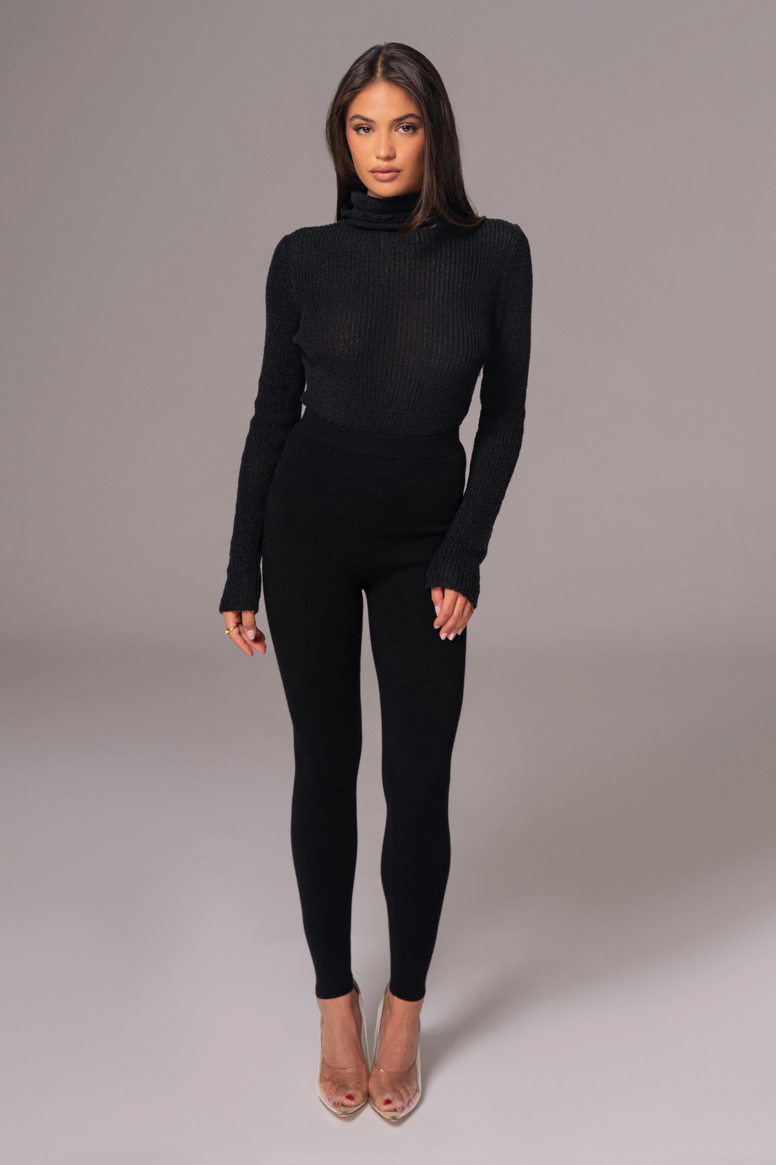 Black Effortless Knit Leggings | JLUXLABEL