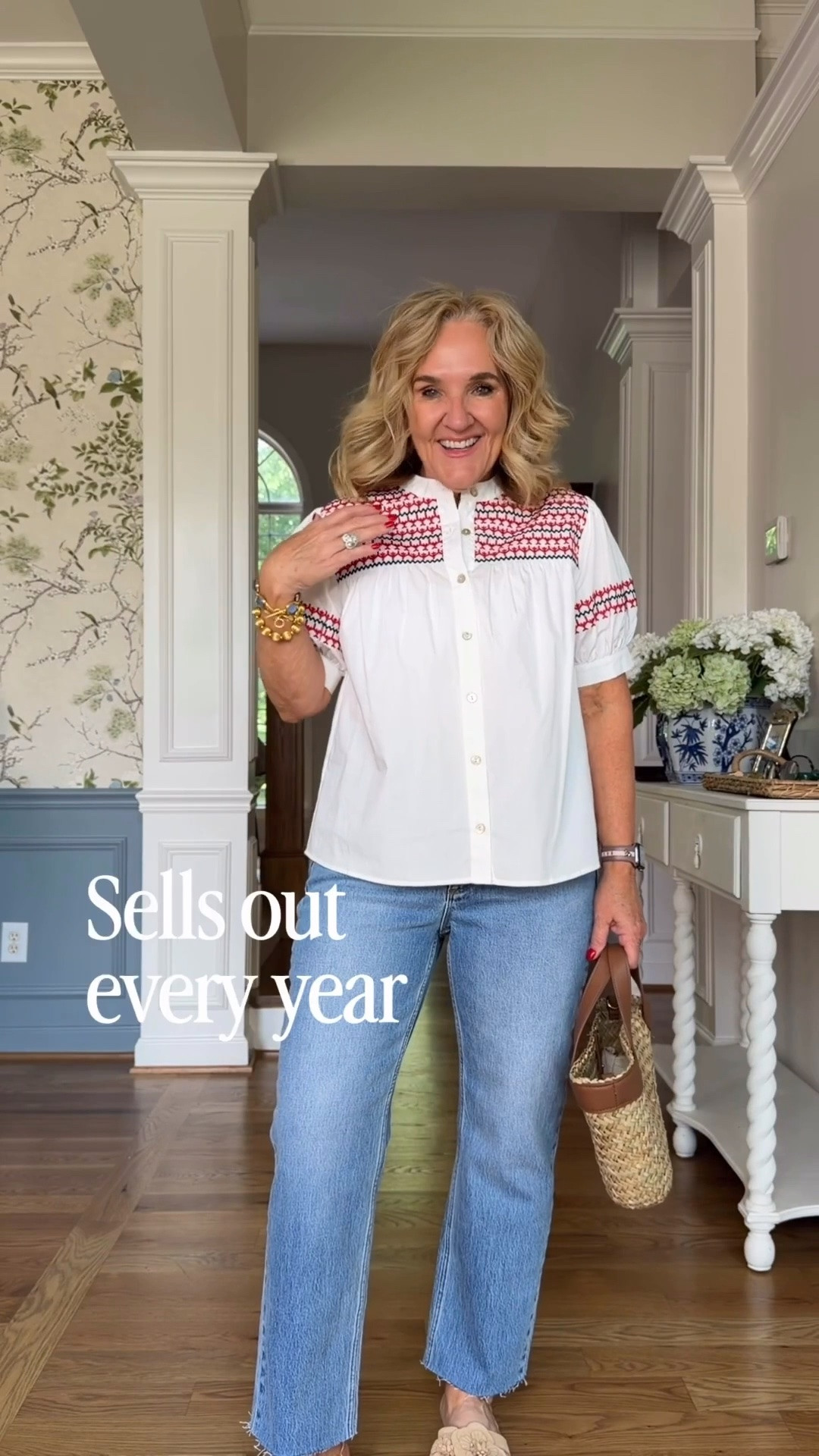 This embroidered blouse is one of those pieces that sells out every year! ❤️ The red detailing gives it the perfect patriotic touch while still being timeless enough to wear all summer. Paired with light wash jeans, it’s an easy outfit you’ll reach for again and again.

💡 LTK MADE EASY

❤️ Heart = Support my posts
🔖 Save = Get sale & restock alerts
📋 Lists = Keep favorites organized
📲 Share = Send to yourself for later
💬 Comment = Ask me anything

#LTKootd #LTKSeasonal #LTKOver40