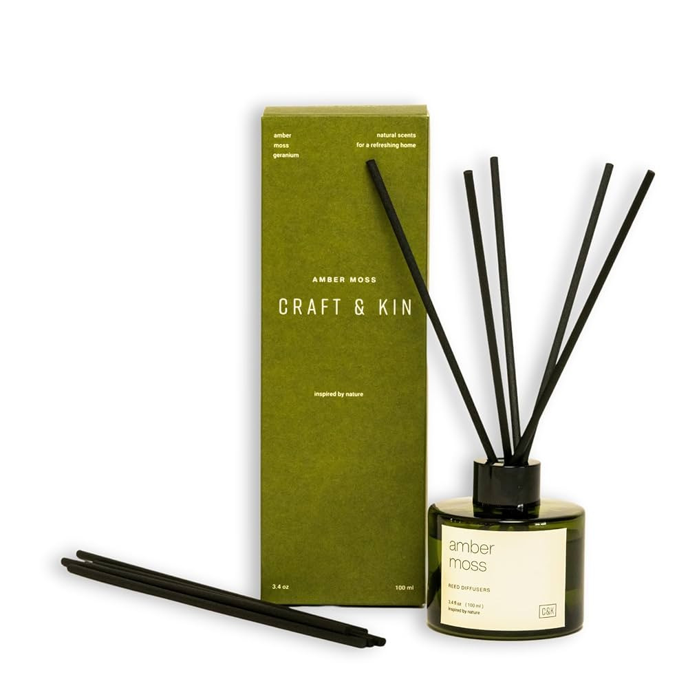 Craft & Kin Amber Moss Reed Diffuser | All Natural Essential Oil & Rattan Scent Sticks | Fall Ree... | Amazon (US)
