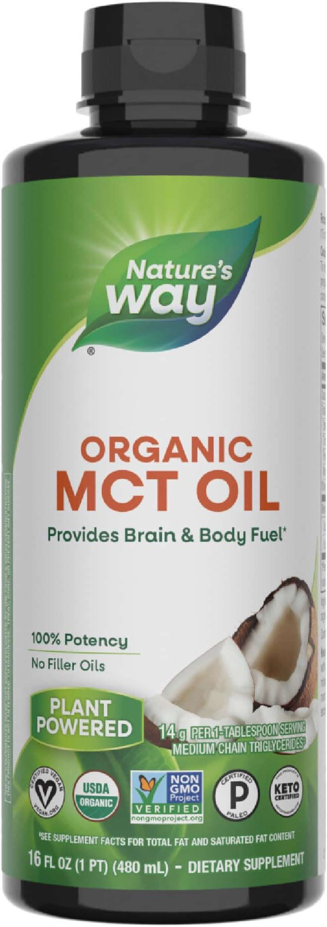Nature's Way Organic MCT Oil, 16 Fl Oz, Brain and Body Fuel from Coconuts*, C8 Caprylic Acid and ... | Amazon (US)