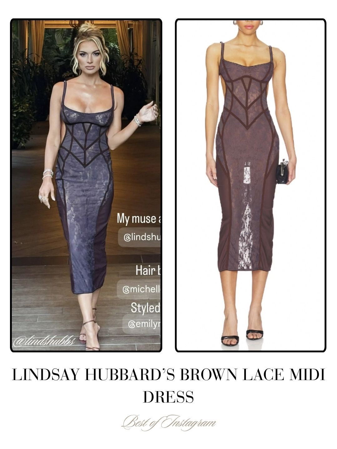 Lindsay Hubbard’s Brown Lace Midi Dress 📸 = @lindshubbs