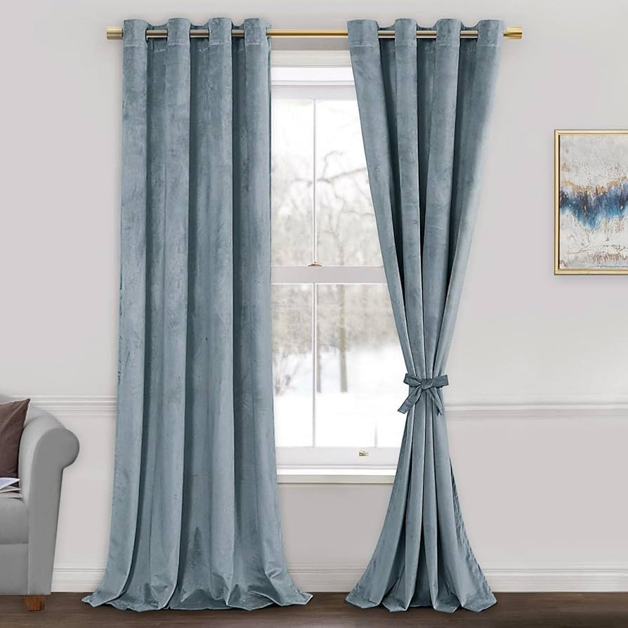 JIUZHEN Soft Velvet Curtains 108 inch, Room Darkening Smooth Hand-Feeling Curtains Thermal Insula... | Amazon (US)