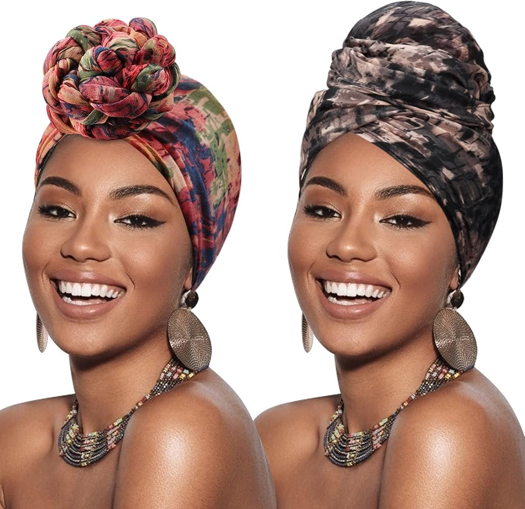 DRESHOW African Turban for Women Knotted Hairwraps Headwraps Ribbed Turban Stretch Jersey Head Sc... | Amazon (US)