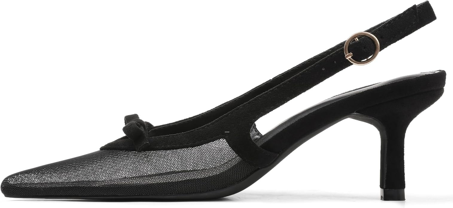 Mattiventon Slingback Heels for Women Kitten Heels Bow Ankle Strap Pointed Toe Heel Sexy Wedding ... | Amazon (US)
