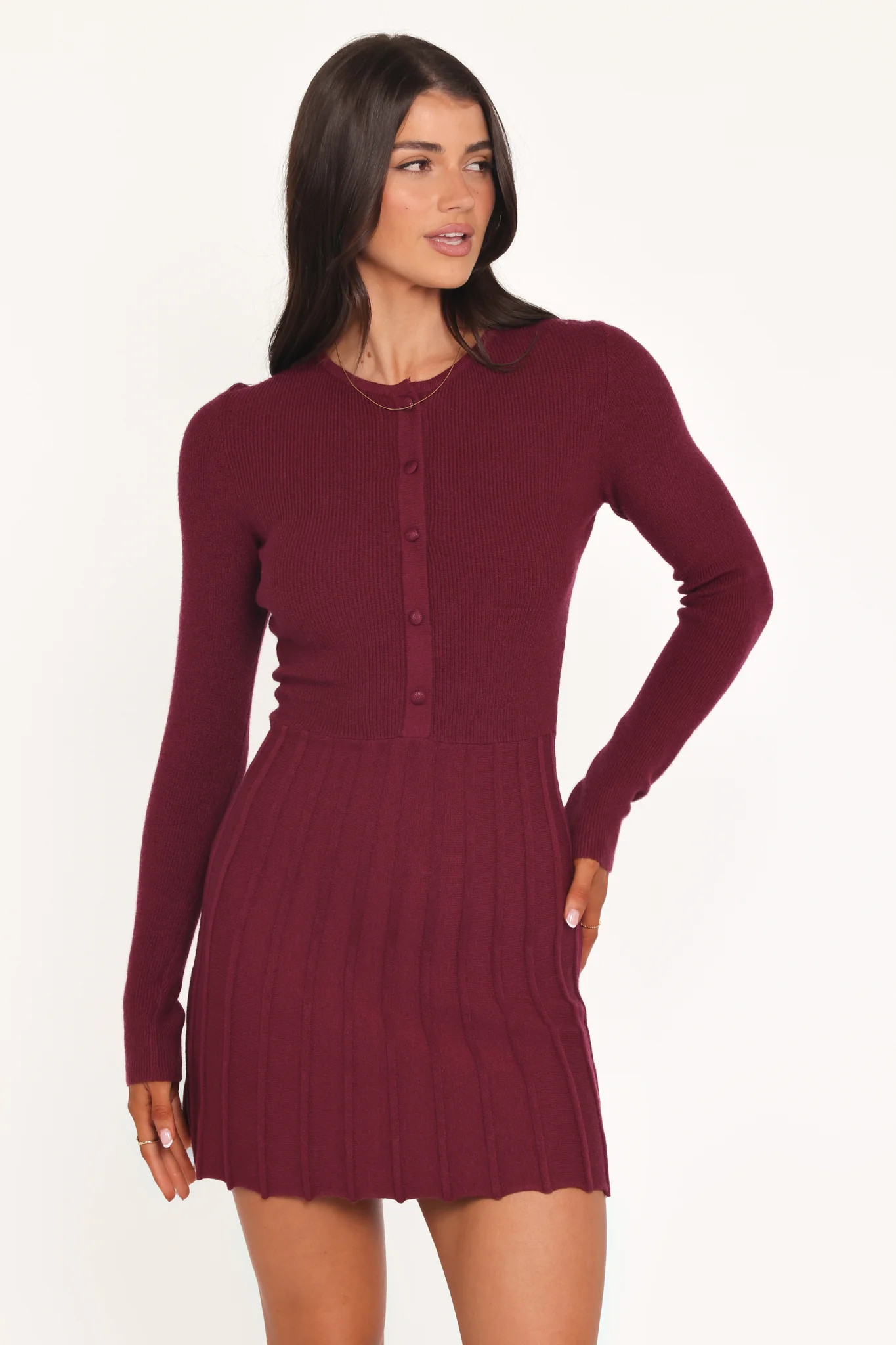 Darlina Long Sleeve Mini Dress - Burgundy | Petal & Pup (US)