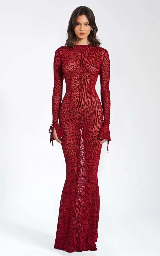 Miss Circle Waylynn Sheer Burnout Velvet Backless Evening Maxi Dress | Nordstrom | Nordstrom