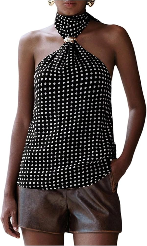 Women's Y2k Sleeveless Polka Dots Halter Tops Open Back Going Out Tank Tops | Amazon (US)