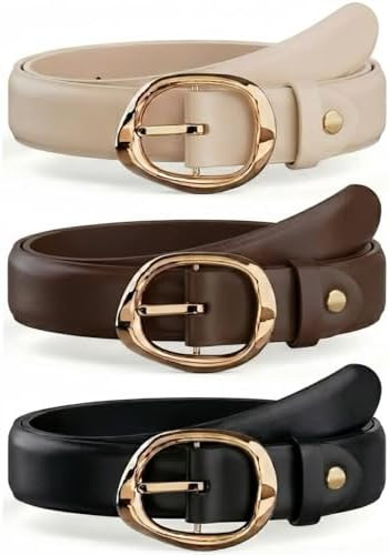 Women's Leather Belt 3 Pack, 1.1" 12-Hole with Gold Buckle | Amazon (US)