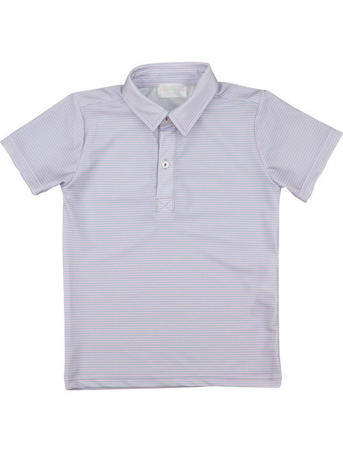Blue And Pink Striped Performance Polo Shirt | Cecil and Lou