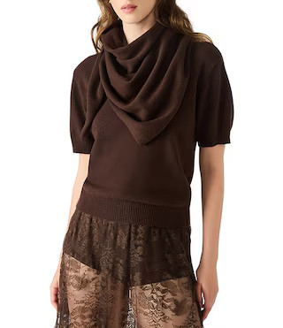 Steve Madden Hermia Wool Blend High Neck Detachable Scarf Half Sleeve Sweater Top | Dillard's | Dillard's