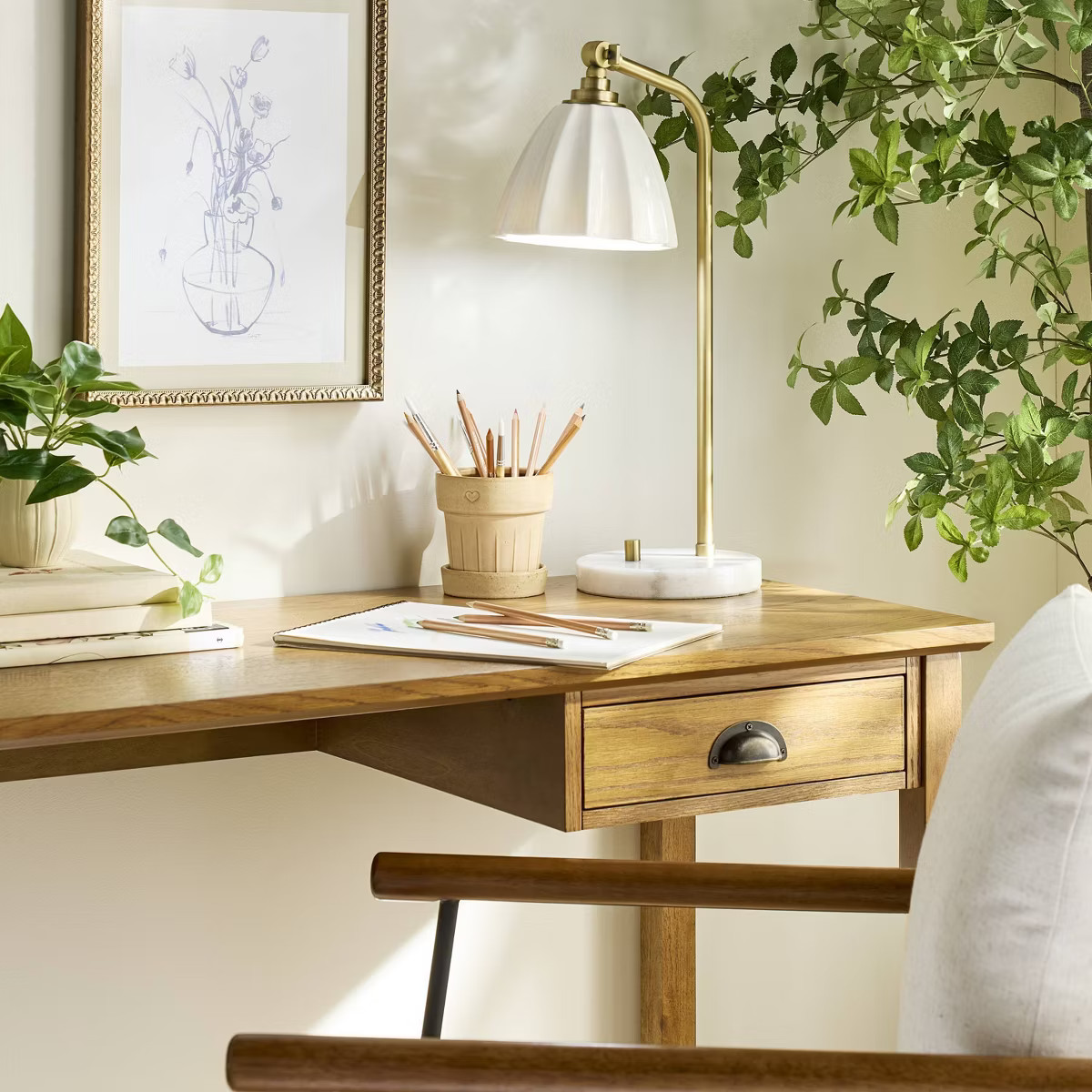 20.75" Fluted Ceramic Table Lamp with Marble Base - Hearth & Hand™ with Magnolia | Target