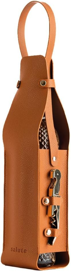 NEW Salute Wine Bottle Carrier with Corkscrew | Vegan Leather Tote Gift Bag Corporate Gift idea P... | Amazon (US)
