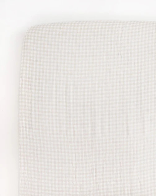 Cotton Muslin Crib Sheet - Tan Gingham | Little Unicorn